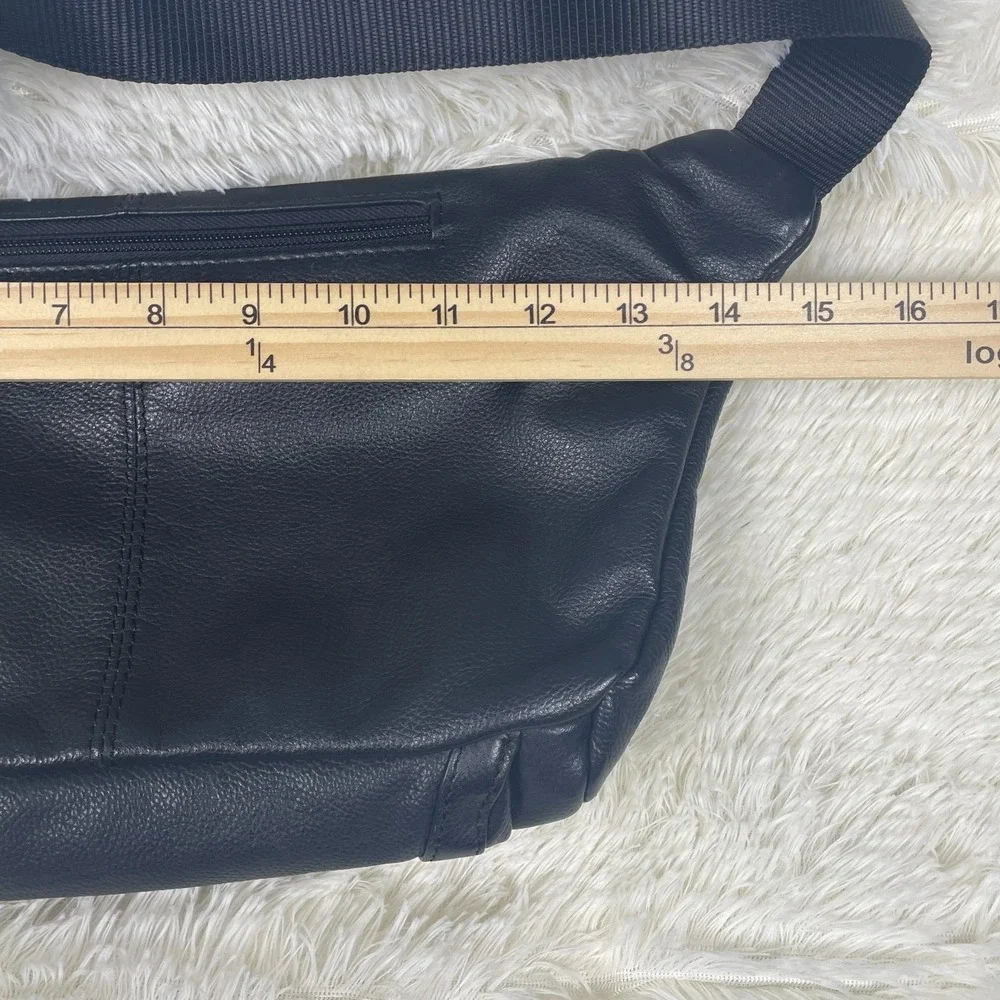 Hammacher Schlemmer Genuine Leather Black Waist Bag Fanny Pack Travel Bag
